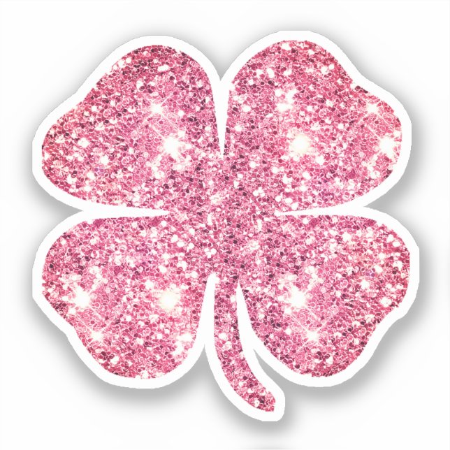 Cute Glam Girly Pink Glitter Lucky Clover Sticker (Front)