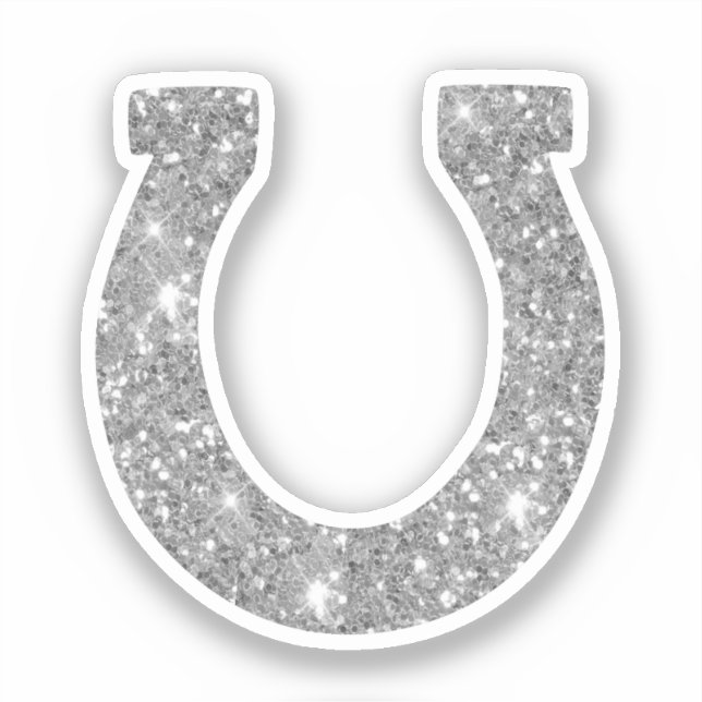 Cute Glam Girly Silver Glitter Horseshoe Sticker (Front)