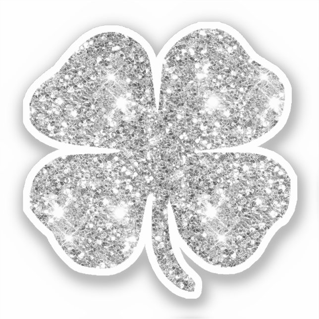 Cute Glam Girly Silver Glitter Lucky Clover Sticker (Front)