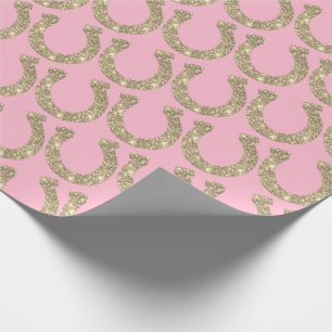 Cute Glam Horseshoe Gold Pink Glitter Wrapping Paper