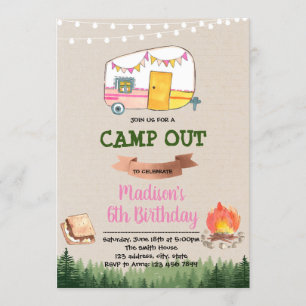 Cute glamping party birthday invitation