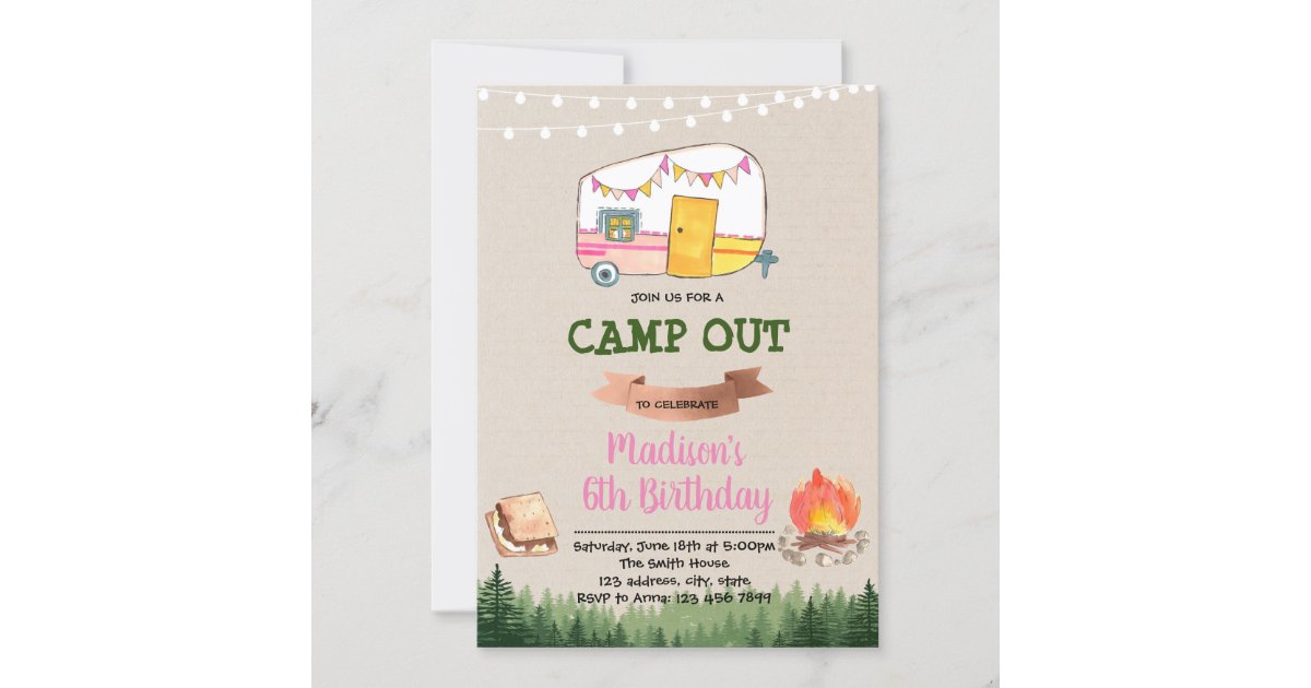 Cute glamping party birthday invitation | Zazzle