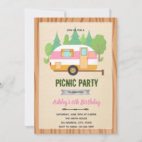 Cute glamping picnic theme invitation