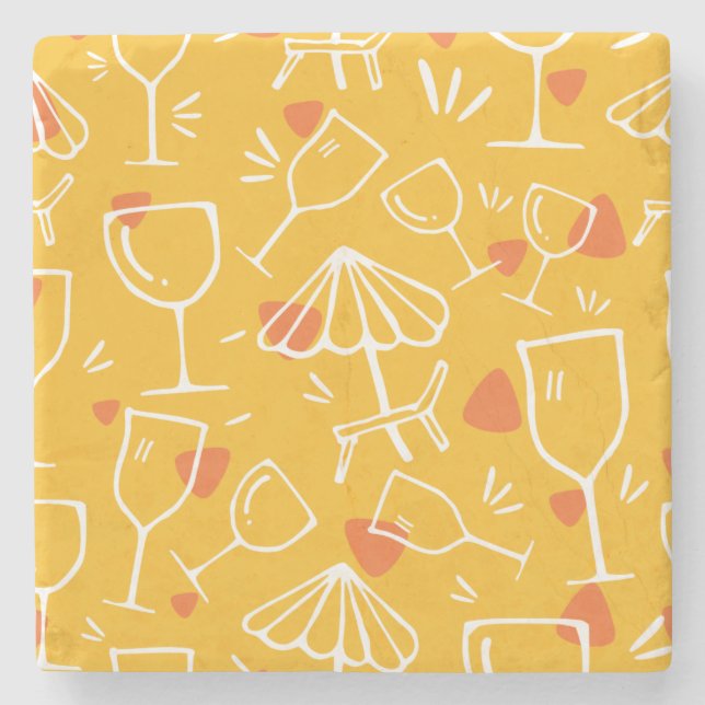 Cute Glassware and Picnic Pattern Stone Coaster (Front)