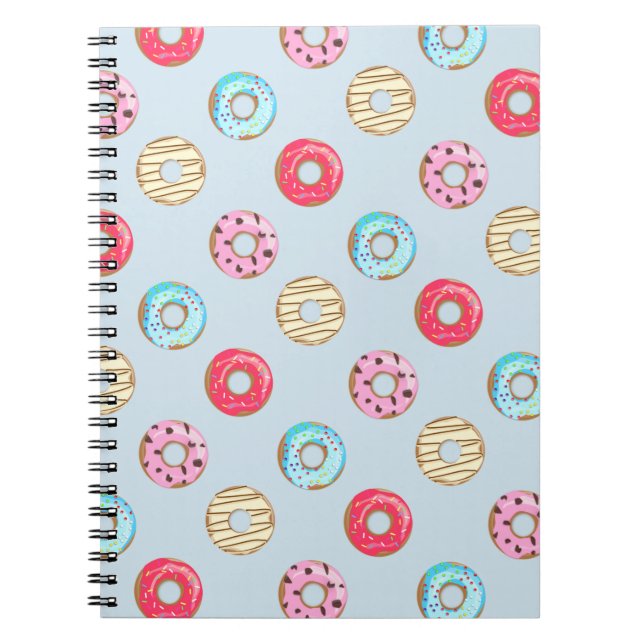 Cute Glazed Donut Pattern Light Blue Notebook (Front)
