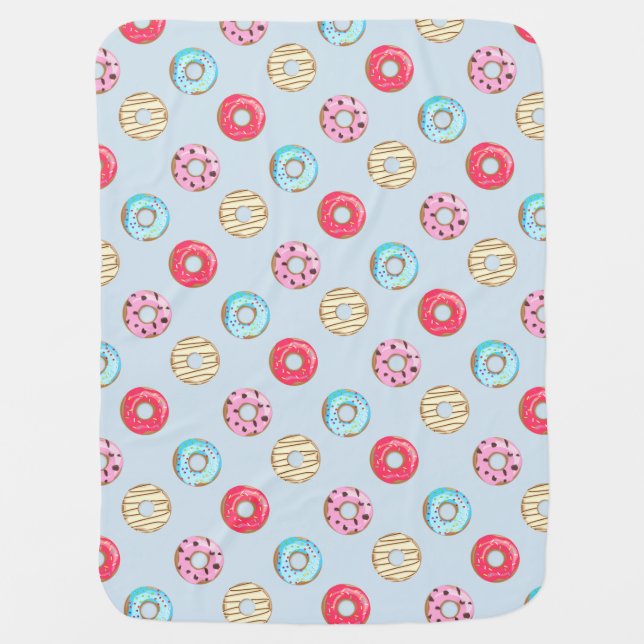 Cute Glazed Doughnut Pattern Light Blue Baby Blanket (Front)