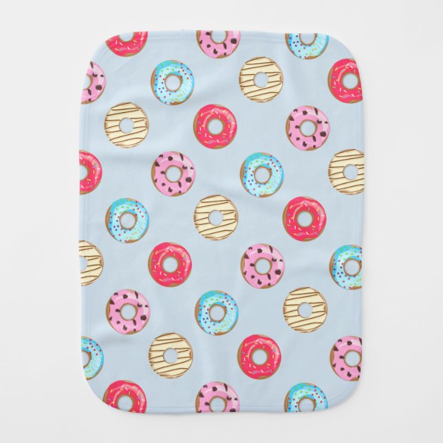 Cute Glazed Doughnut Pattern Light Blue Baby Burp Cloth (Front)