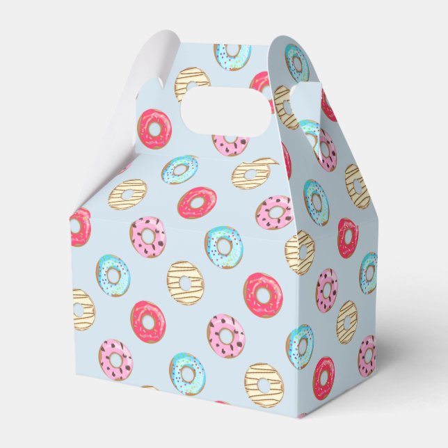 Cute Glazed Doughnut Pattern Light Blue Favor Boxes (Front Side)