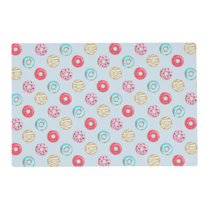 Cute Glazed Doughnut Pattern Light Blue Placemat