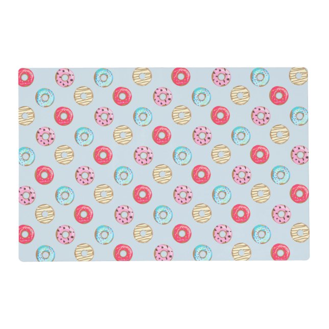 Cute Glazed Doughnut Pattern Light Blue Placemat (Front)