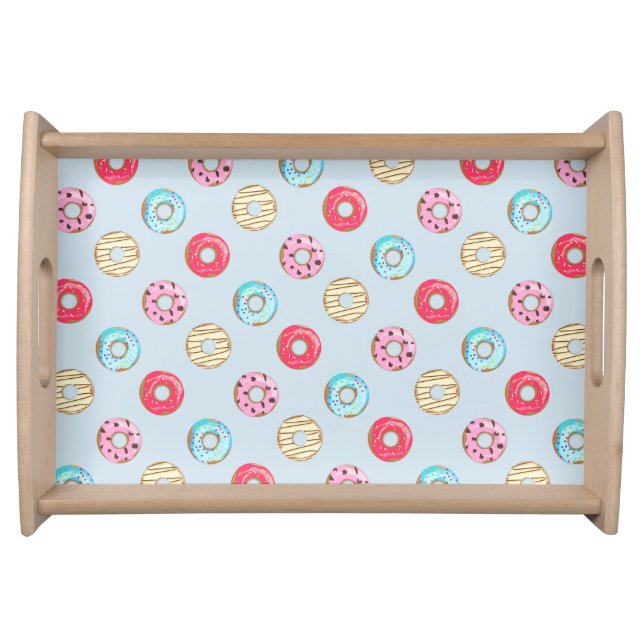 Cute Glazed Doughnut Pattern Light Blue Serving Tray (Front)