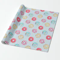 Cute Glazed Doughnut Pattern Light Blue Wrapping P Wrapping Paper