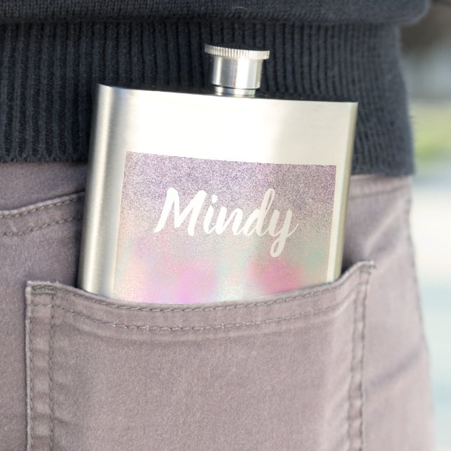 Cute Glitter and Sparkles Faux Hologram   Flask (In Situ)