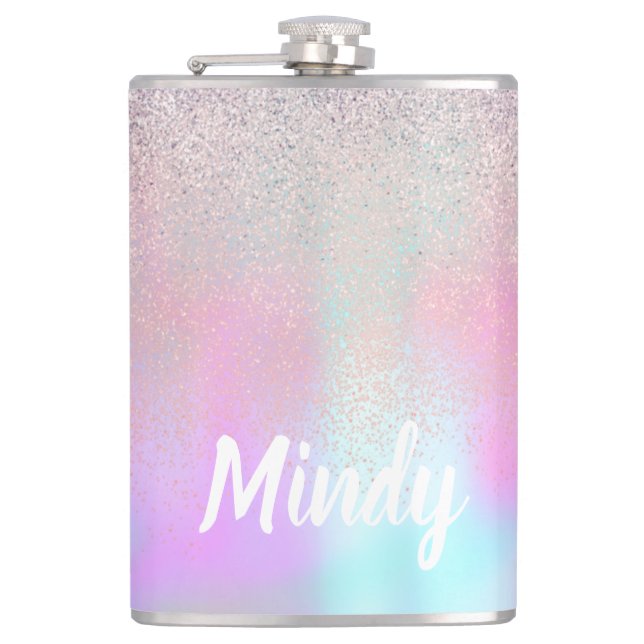 Cute Glitter and Sparkles Faux Hologram   Flask (Front)