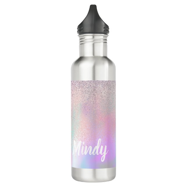 Cute Glitter and Sparkles Faux Hologram  Stainless Steel Water Bottle (Left)