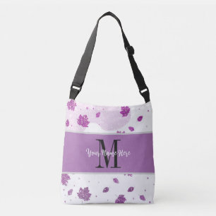Cute Glitter Autumn Fall Leaves Pink Add Your Name Crossbody Bag