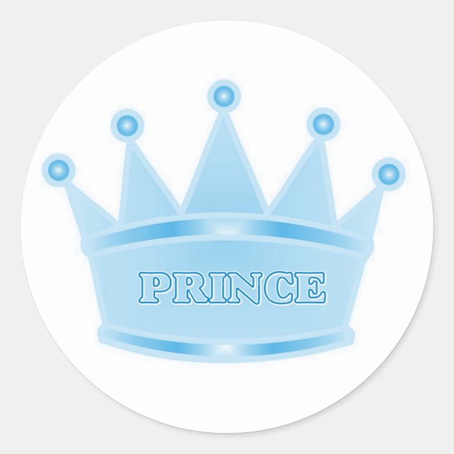 Cute Glitter Baby Blue Crown Prince Classic Round Sticker (Front)