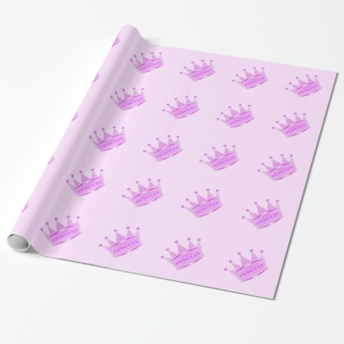 Cute Glitter Baby Pink Crown Princess Wrapping Paper