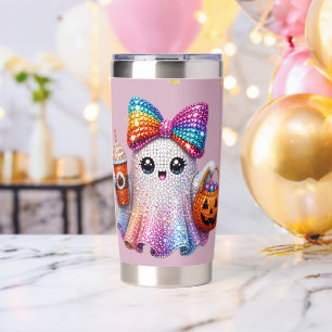 Cute Glitter Bow Ghost Halloween Coffee Mug Insulated Tumbler