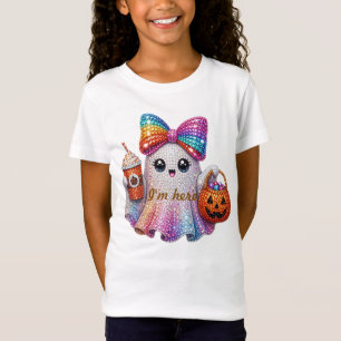 Cute Glitter Bow Ghost Halloween Toddler T-Shirt