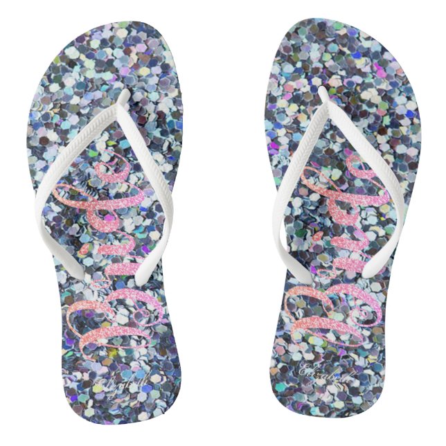 Cute Glitter Bride,Purple  -Personalized Flip Flops (Footbed)