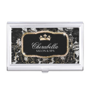 Cute Glitter Crown Monogram Chandelier Lace Business Card Holder