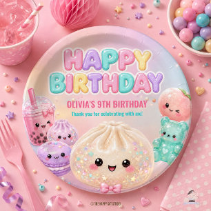 Cute Glitter Dumpling Bao Squishy Party Birthday Paper Plates