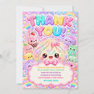 Cute Glitter Dumpling Bao Squishy Party Birthday Thank You Card