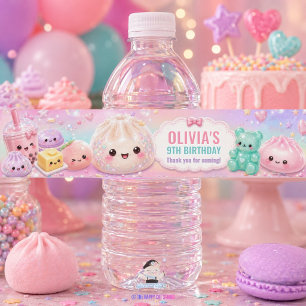 Cute Glitter Dumpling Bao Squishy Party Birthday Water Bottle Label