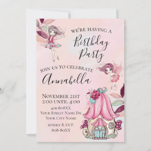 Cute Glitter Fairies Fairy Garden Party Invitation