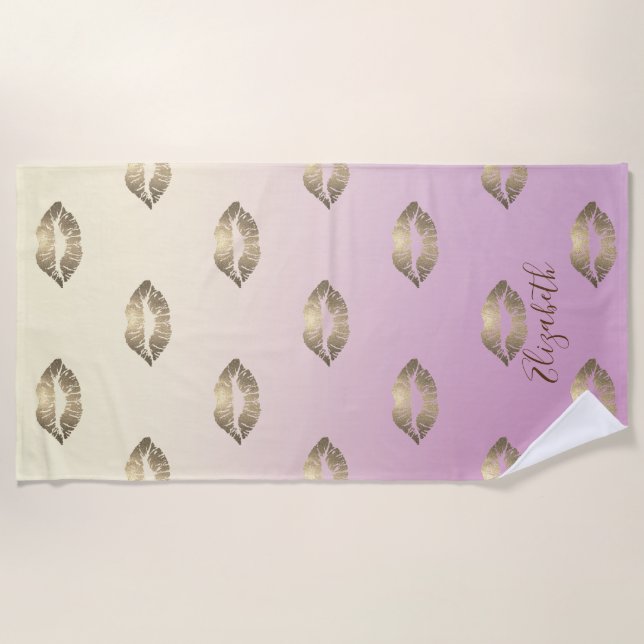 Cute Glitter Lips ,Ombre  -Personalized Beach Towel (Front)