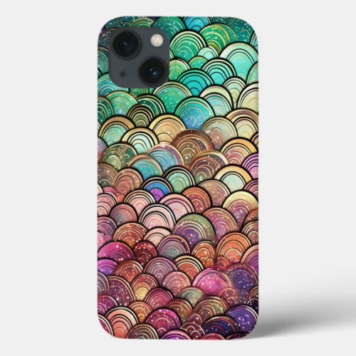 Cute Glitter Mermaid Scales Green Purple Girly iPhone 13 Case