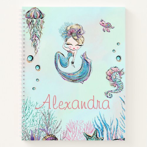 Cute Glitter Mermaid Under the Sea Notebook