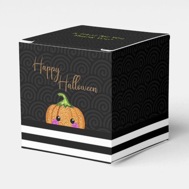 Cute Glitter Orange  Happy Halloween Party Favor Boxes (Front Side)
