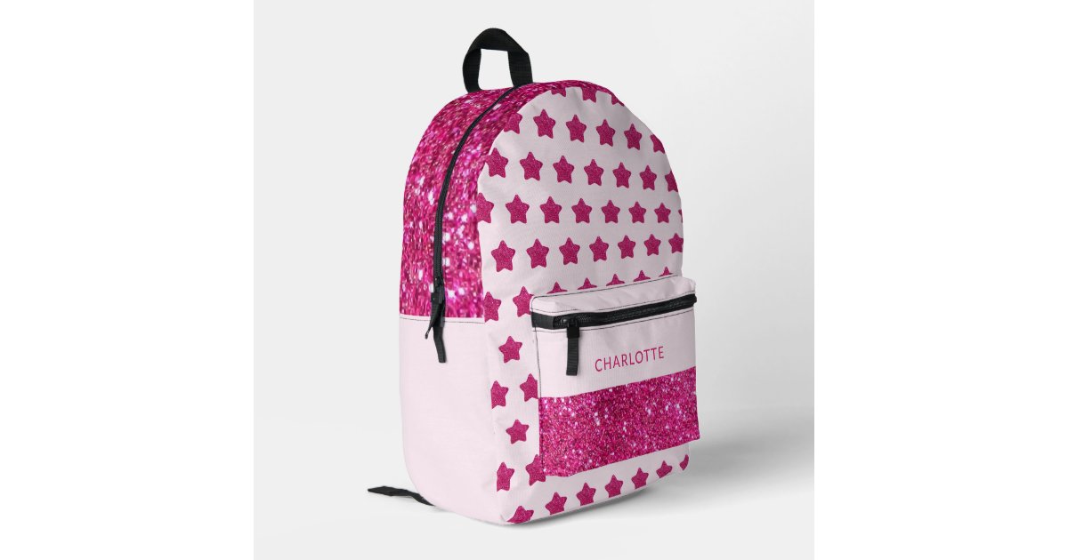 Cute Glitter Pink Back to school Printed Backpack | Zazzle