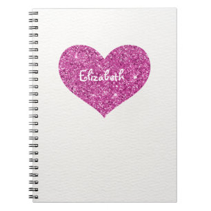 Cute Glitter Pink Heart Personalized Girly Name Notebook