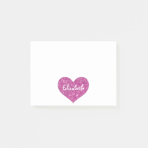 Cute Glitter Pink Heart Personalized Girly Name Post_it Notes
