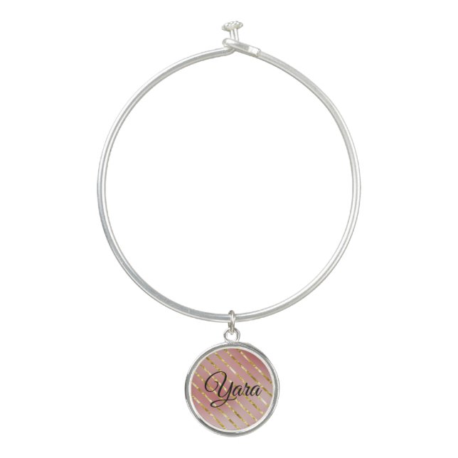 Cute Glitter Pink silver plated necklace Bangle Bracelet (Front)