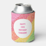 Cute Glitter Rainbow Colorful Custom Birthday Can Cooler at Zazzle