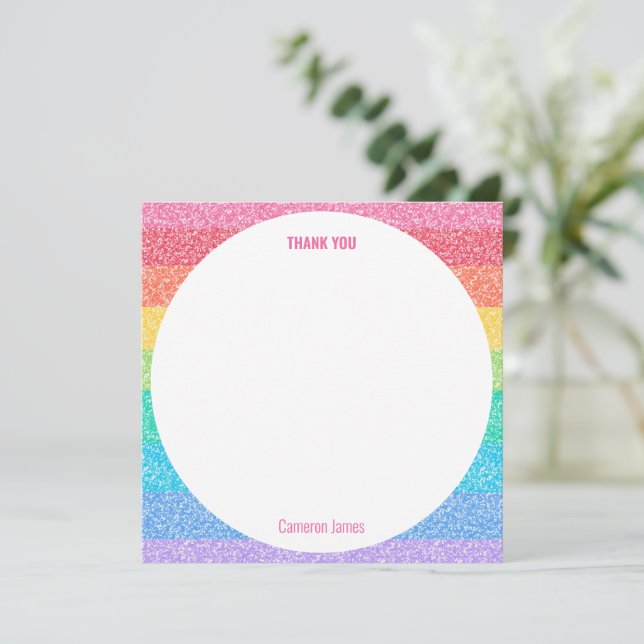 Cute Glitter Rainbow Colorful Custom Birthday Thank You Card (Standing Front)