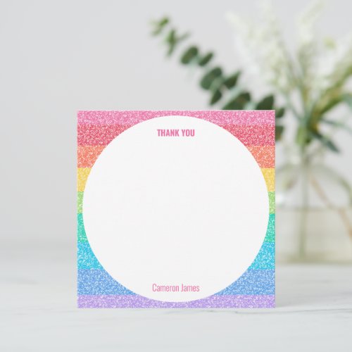 Cute Glitter Rainbow Colorful Custom Birthday Thank You Card