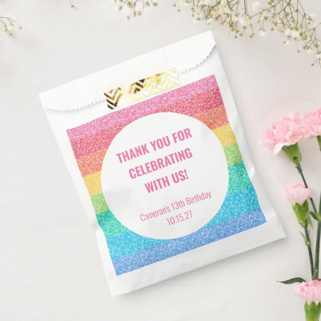 Cute Glitter Rainbow Custom Birthday Thank You Favor Bag (Sealed)