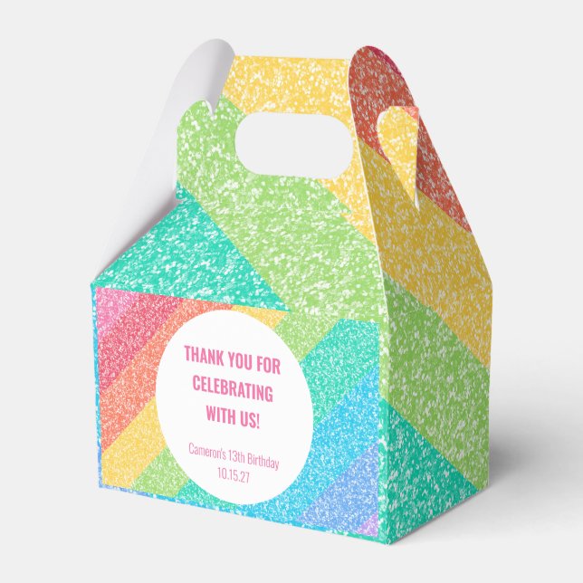 Cute Glitter Rainbow Custom Birthday Thank You Favor Boxes (Front Side)