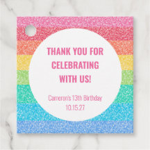 Cute Glitter Rainbow Custom Birthday Thank You