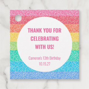 Cute Glitter Rainbow Custom Birthday Thank You Favor Tags