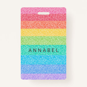 Cute Glitter Rainbow Stripes Colorful Custom Name Badge