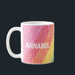 Cute Glitter Rainbow Stripes Colorful Custom Name Coffee Mug<br><div class="desc">Brighten up your mornings with this cute glitter rainbow stripes coffee mug, perfect for kids and teens. Featuring bold, colorful stripes with a fun glitter effect, this mug can be personalized with a name, making it a standout accessory for home or school. The whimsical design adds a playful touch, making...</div>
