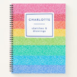 Cute Glitter Rainbow Stripes Colorful Name Sketch Notebook at Zazzle