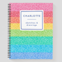 Cute Glitter Rainbow Stripes Colorful Name Sketch Notebook