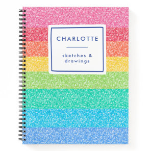 Cute Glitter Rainbow Stripes Colorful Name Sketch Notebook